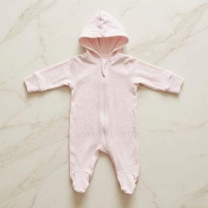 Blush Ribbed Hooded  Sleepsuit