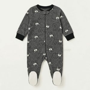 Bear Face Grey Zip Sleepsuit