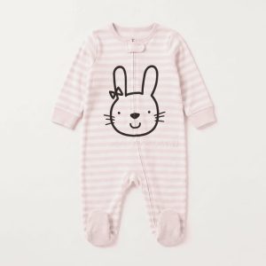 Bunny Love Pink Stripe Sleepsuit