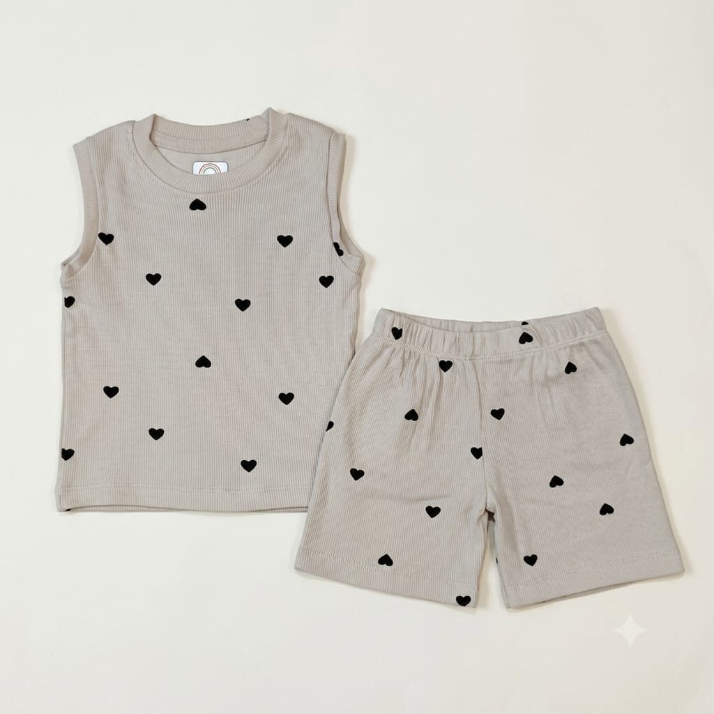 Black Heart Print Ribbed Daily Wear Set