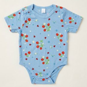 Blue Strawberry Short Sleeve Bodysuit