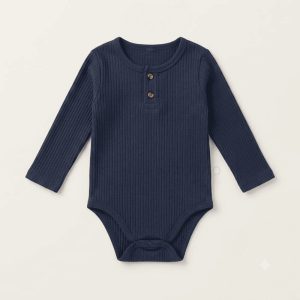 Navy Ribbed Henley Bodysuit