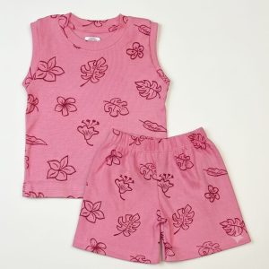 Pink Floral Print Ribbed Daily Wear Set