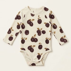 Plum Fruit Print Ribbed Bodysuit