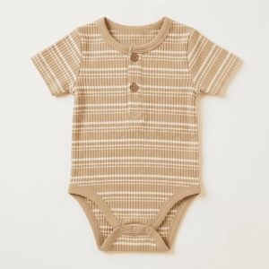 Tan Striped Ribbed Bodysuit