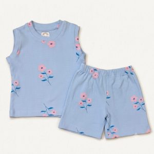 Sky Blue Floral Ribbed Set