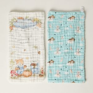 2-Pack Baby Burp Cloth Set | 6-Layer Muslin Autumn & Bear Print