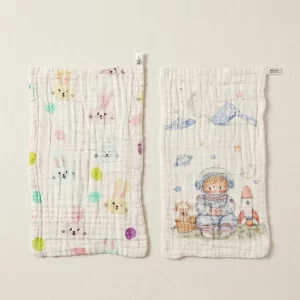 2-Pack Baby Burp Cloth Set | 6-Layer Muslin Bunny & Astronaut Print