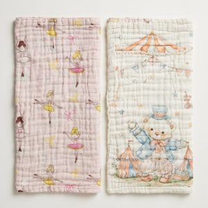 2-Pack Baby Burp Cloth Set | 6-Layer Muslin Teddy Bear & Ballerina Print