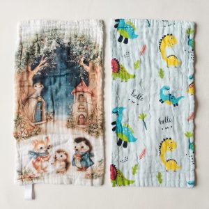 2-Pack Baby Burp Cloth Set | 6-Layer Muslin Woodland & Dinosaur Print