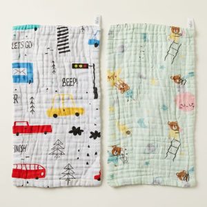2-Pack Baby Burp Cloth Set | 6-Layer Muslin Vehicle & Teddy Bear Print