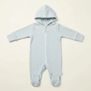Dusty Blue Polka Dot Hooded Sleepsuit