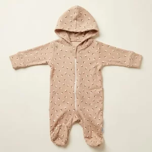 Dusty Rose Ribbed Floral Hooded Sleepsuit