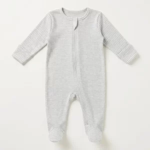 Grey Striped Newborn Baby Sleepsuit
