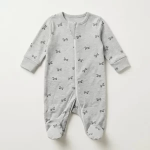 Heather Grey Puppy Print Sleepsuit