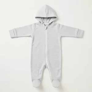 Heather Grey Ribbed Hooded Sleepsuit