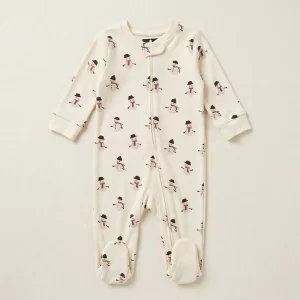 Ivory Snowman Print Sleepsuit