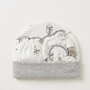 Newborn Cap Mittens & Booties Set Floral Print