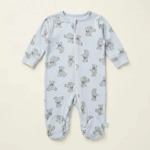 Pale Blue Teddy Bear Print Sleepsuit