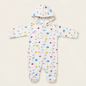 Playful Icon Print Hooded Sleepsuit