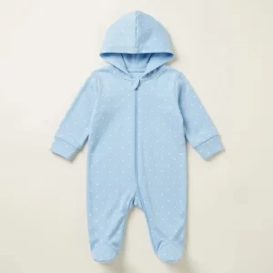 Sky Blue Cross Print Hooded Sleepsuit