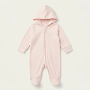 Soft Pink Floral Dot Hooded Sleepsuit