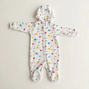 White Playful Icon Print Sleepsuit
