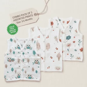 3-Pack Pure Muslin Baby Jabla Set | Soft Breathable Infant Vests (3–6 Months)