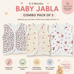 3-Pack 100% Cotton Baby Jabla Set | Soft & Breathable Newborn Vests (0–3 Months)