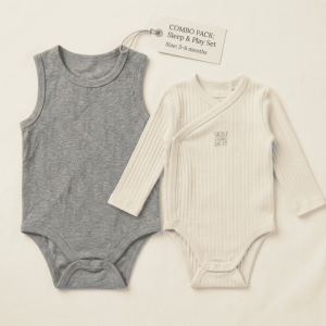 2-Pack Baby Sleep & Play Bodysuit Set | Ribbed Kimono & Sleeveless Onesie (3–6 Months)
