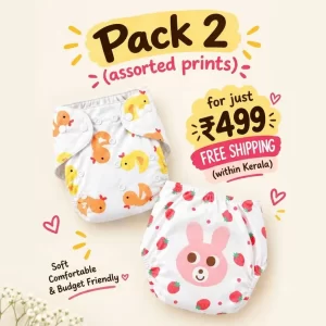 Baby Reusable Cloth Diaper Set – Cute Duck & Bunny Prints