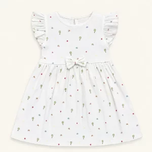 Hot Air Balloon Ribbed Bow Dress — White