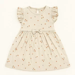 Pumpkin Ribbed Bow Dress — Oatmeal