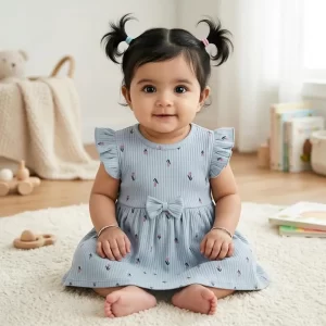 Tulip Ribbed Bow Dress — Dusty Blue